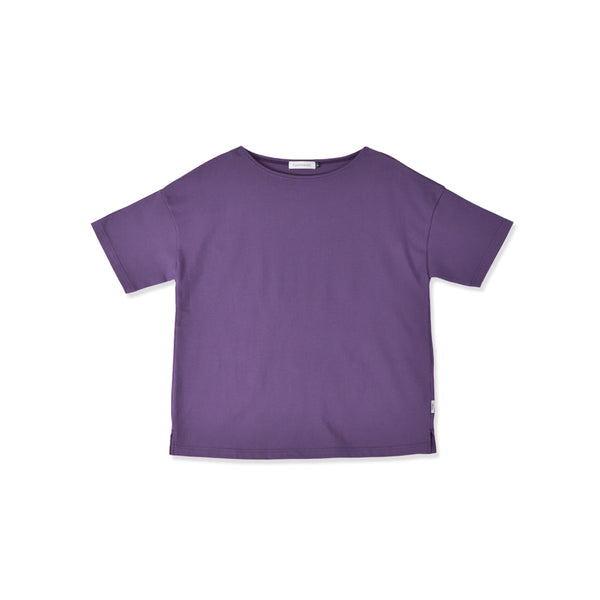 【日本製】 tシャツ レディース 半袖 透けない 大きいサイズ ボートネック 綿100% ハードコットン ダークパープル(FL23SS-016W-dpu)