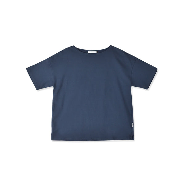 【日本製】 tシャツ レディース 半袖 透けない 大きいサイズ ボートネック 綿100% ハードコットン ネイビー(FL23SS-016W-na)