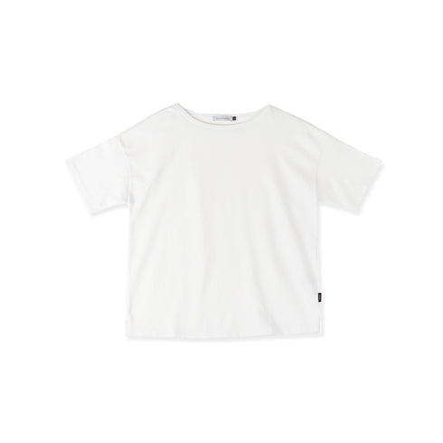 【日本製】 tシャツ レディース 半袖 透けない 大きいサイズ ボートネック 綿100% ハードコットン ホワイト(FL23SS-016W-wh)