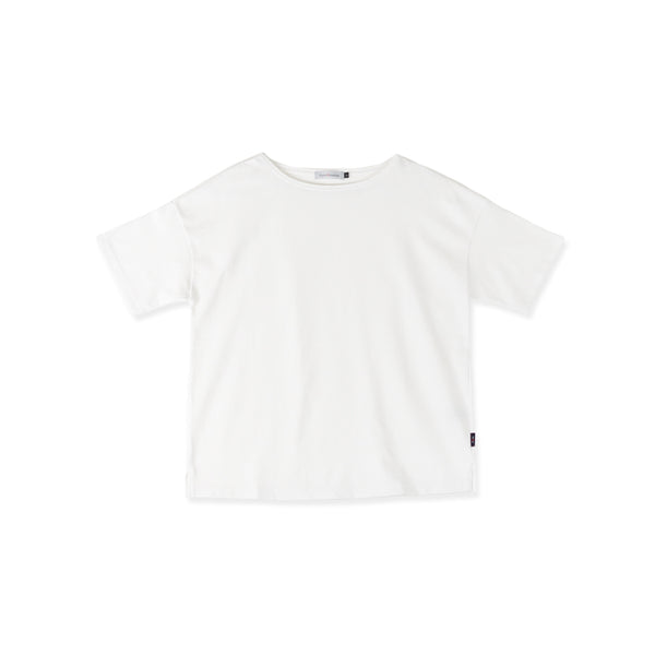 【日本製】 tシャツ レディース 半袖 透けない 大きいサイズ ボートネック 綿100% ハードコットン ホワイト(FL23SS-016W-wh)