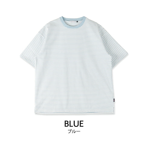 【日本製】 ボーダー tシャツ メンズ 半袖 綿100% 厚手 大きいサイズ クルーネック 丸首 ハードコットン ネイビー(FL23SS-017M-na)