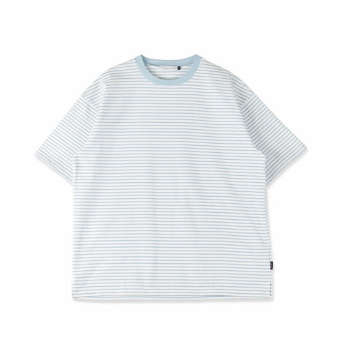 【日本製】 ボーダー tシャツ メンズ 半袖 綿100% 厚手 大きいサイズ クルーネック 丸首 ハードコットン ブルー(FL23SS-017M-bl)