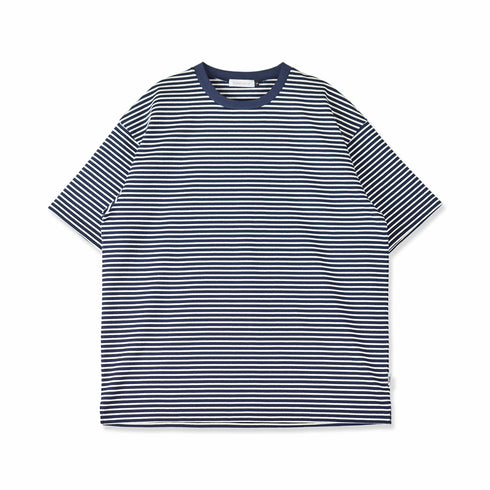【日本製】 ボーダー tシャツ メンズ 半袖 綿100% 厚手 大きいサイズ クルーネック 丸首 ハードコットン ネイビー(FL23SS-017M-na)
