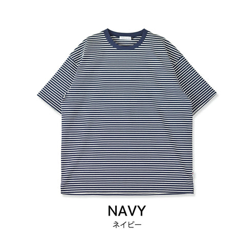 【日本製】 ボーダー tシャツ メンズ 半袖 綿100% 厚手 大きいサイズ クルーネック 丸首 ハードコットン ホワイト(FL23SS-017M-wh)