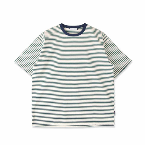 【日本製】 ボーダー tシャツ メンズ 半袖 綿100% 厚手 大きいサイズ クルーネック 丸首 ハードコットン ホワイト(FL23SS-017M-wh)