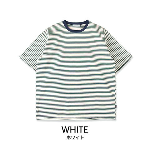 【日本製】 ボーダー tシャツ メンズ 半袖 綿100% 厚手 大きいサイズ クルーネック 丸首 ハードコットン ブルー(FL23SS-017M-bl)