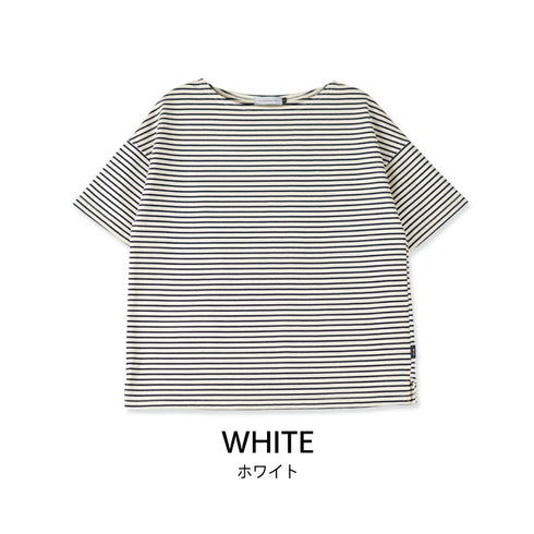 【日本製】tシャツ レディース 半袖 ボーダーtシャツ 綿100% ハードコットン ホワイト(FL23SS-018W-wh)
