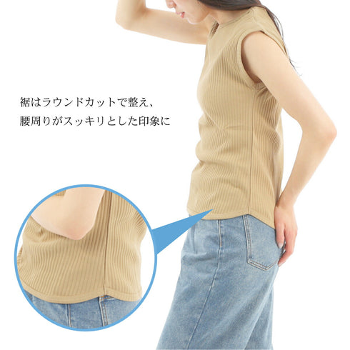 【日本製】 ノースリーブ レディース インナー タンクトップ オーガニックコットン 綿100% 無地 ネイビー(FL23SS-22W-na)