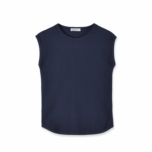 【日本製】 ノースリーブ レディース インナー タンクトップ オーガニックコットン 綿100% 無地 ネイビー(FL23SS-22W-na)