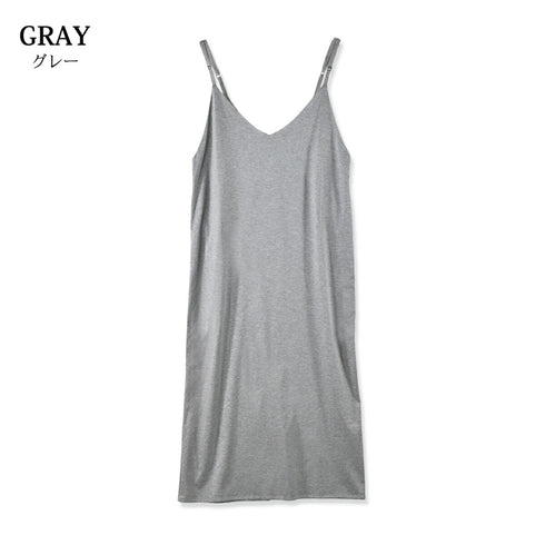 【日本製】 キャミワンピース レディース ロング丈 薄手 柔らかい 肩紐調整 無地 ネイビー(FL23SS-23W-na)