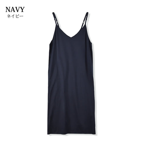 【日本製】 キャミワンピース レディース ロング丈 薄手 柔らかい 肩紐調整 無地 グレー(FL23SS-23W-gr)