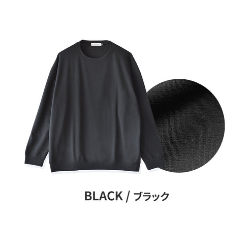 【日本製】 セーター メンズ 軽い 重ね着 クルーネック すごラク 無地 ネイビー(FL24FW-001-na)