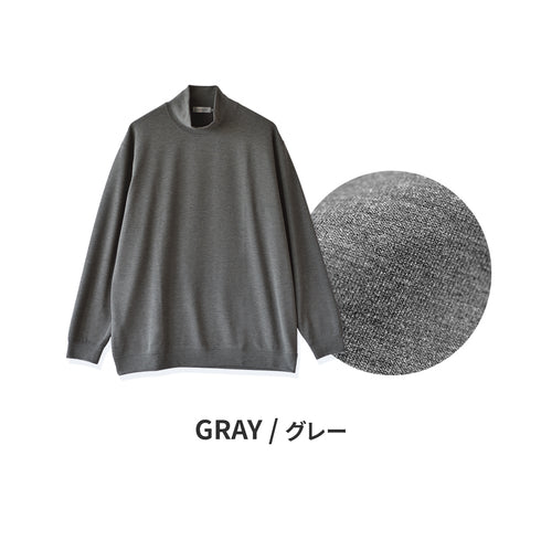 【日本製】 セーター メンズ 軽い 重ね着 モックネック ハイネック すごラク 無地 グレー(FL24FW-002-gr)