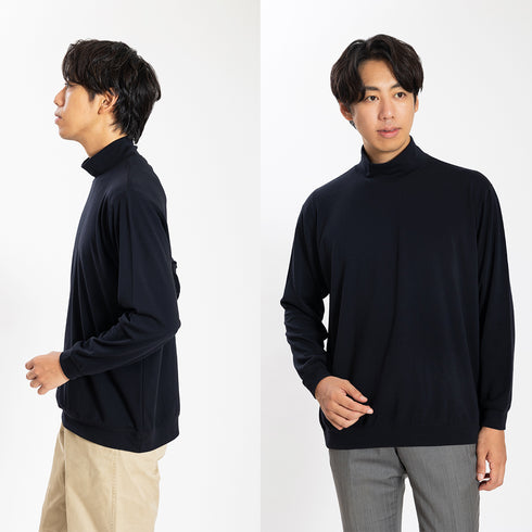 【日本製】 セーター メンズ 軽い 重ね着 モックネック ハイネック すごラク 無地 グレー(FL24FW-002-gr)