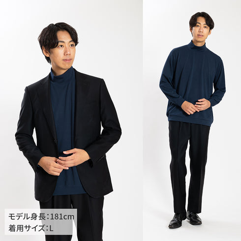 【日本製】 セーター メンズ 軽い 重ね着 モックネック ハイネック すごラク 無地 グレー(FL24FW-002-gr)