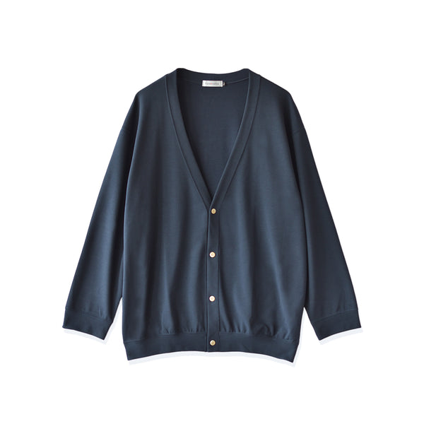 【日本製】カーディガン メンズ ビジネス 薄手 軽い なめらか 無地 すごラク ネイビー(FL24FW-003-na)