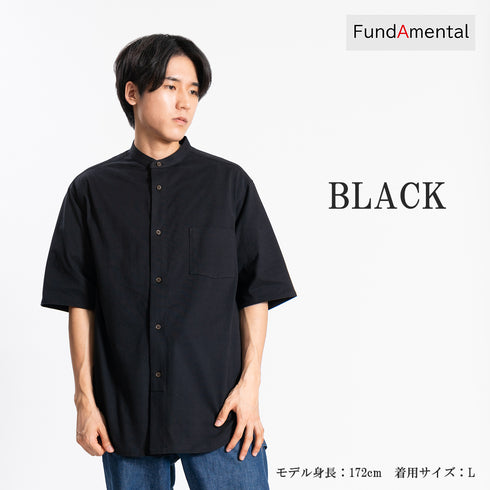 【日本製】 シャツ メンズ 半袖 大きいサイズ ワンポケット 無地 バンドカラー オーガニックコットン 綿100% ホワイト(FL24SS-001-wh)