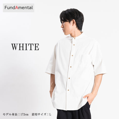 【日本製】 シャツ メンズ 半袖 大きいサイズ ワンポケット 無地 バンドカラー オーガニックコットン 綿100% ホワイト(FL24SS-001-wh)
