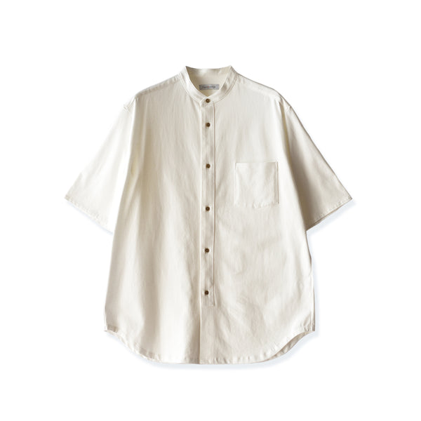 【日本製】 シャツ メンズ 半袖 大きいサイズ ワンポケット 無地 バンドカラー オーガニックコットン 綿100% ホワイト(FL24SS-001-wh)