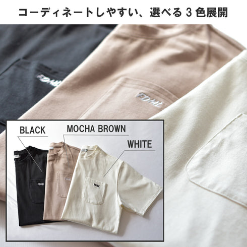 【日本製】 tシャツ メンズ 半袖 オーガニックコットン 綿100% クルーネック ワンポケット 刺繍 無地 ブラック(FL24SS-004-bk)