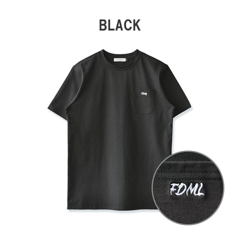【日本製】 tシャツ メンズ 半袖 オーガニックコットン 綿100% クルーネック ワンポケット 刺繍 無地 ブラック(FL24SS-004-bk)