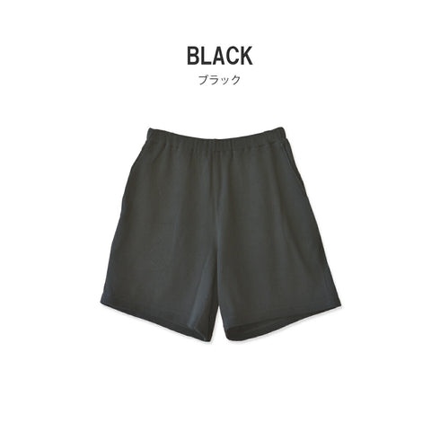 【日本製】 ハーフパンツ メンズ ひざ上 ショート ワッフル生地 綿100% 柔らかい 涼しい 無地 ブラック(FL24SS-005-bk)