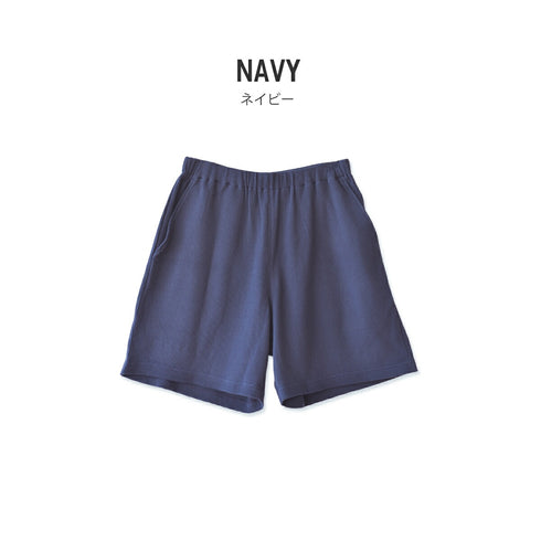 【日本製】 ハーフパンツ メンズ ひざ上 ショート ワッフル生地 綿100% 柔らかい 涼しい 無地 ネイビー(FL24SS-005-na)