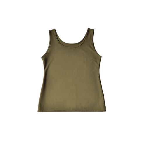 【日本製】 タンクトップ レディース インナー 吸水速乾 UVカット 無地 クルーネック エコ素材 カノコ カーキ(FL24SS-006-kh)