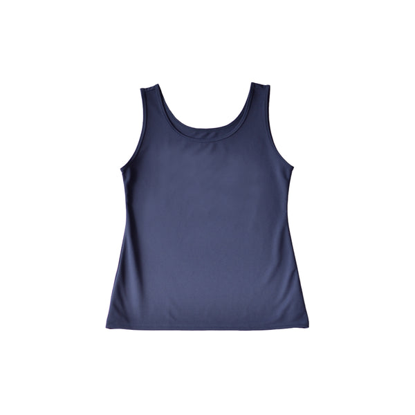 【日本製】 タンクトップ レディース インナー 吸水速乾 UVカット 無地 クルーネック エコ素材 カノコ ネイビー(FL24SS-006-na)