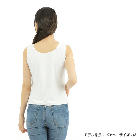 【日本製】 タンクトップ レディース インナー 吸水速乾 UVカット 無地 クルーネック エコ素材 ベアスムース ホワイト(FL24SS-007-wh)