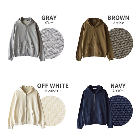 【日本製】パーカー メンズ スウェット フルジップ 裏毛素材 オフホワイト(FL25FW-001-owh)