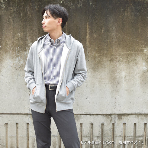 【日本製】パーカー メンズ スウェット フルジップ 裏毛素材 オフホワイト(FL25FW-001-owh)