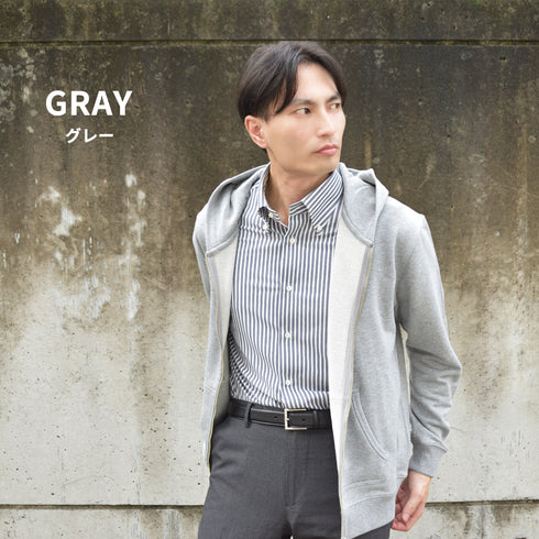 【日本製】パーカー メンズ スウェット フルジップ 裏毛素材 オフホワイト(FL25FW-001-owh)