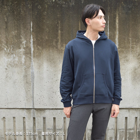 【日本製】パーカー メンズ スウェット フルジップ 裏毛素材 オフホワイト(FL25FW-001-owh)