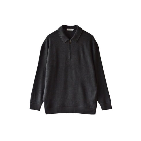 ポロシャツ 長袖 メンズ 軽量 無地 リブ素材 ハーフジップ ブラック(FL25FW-002-bk)