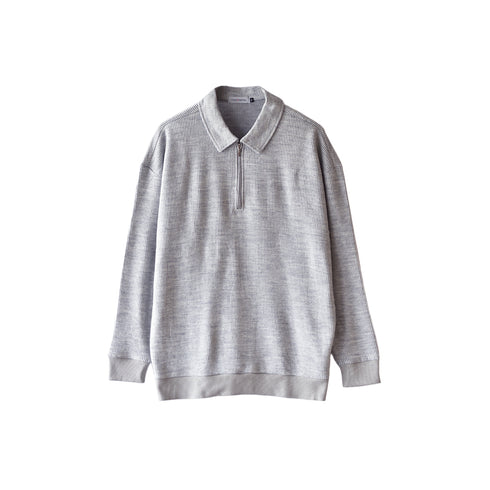 ポロシャツ 長袖 メンズ 軽量 無地 リブ素材 ハーフジップ グレー(FL25FW-002-gr)