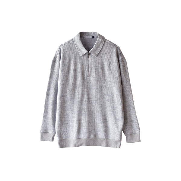 ポロシャツ 長袖 メンズ 軽量 無地 リブ素材 ハーフジップ グレー(FL25FW-002-gr)
