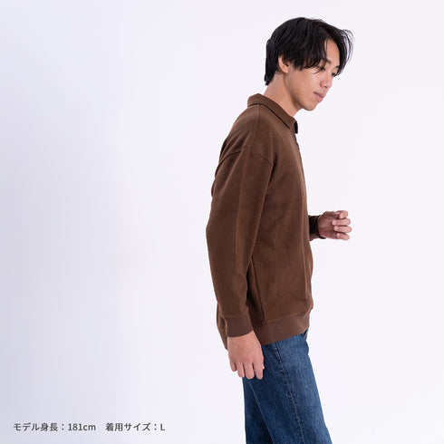 ポロシャツ 長袖 メンズ 軽量 無地 リブ素材 ハーフジップ グレー(FL25FW-002-gr)