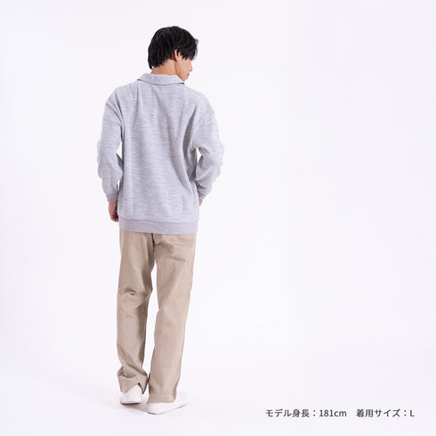 ポロシャツ 長袖 メンズ 軽量 無地 リブ素材 ハーフジップ グレー(FL25FW-002-gr)