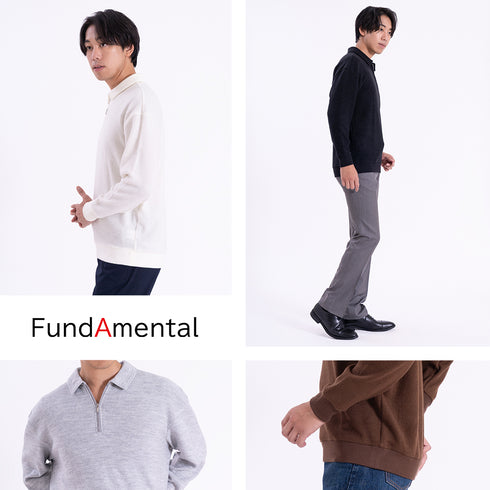 ポロシャツ 長袖 メンズ 軽量 無地 リブ素材 ハーフジップ グレー(FL25FW-002-gr)