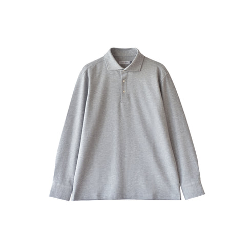 ポロシャツ メンズ 長袖 カノコ 速乾 無地 ワイドカラー グレー杢(FL25FW-005-gr)