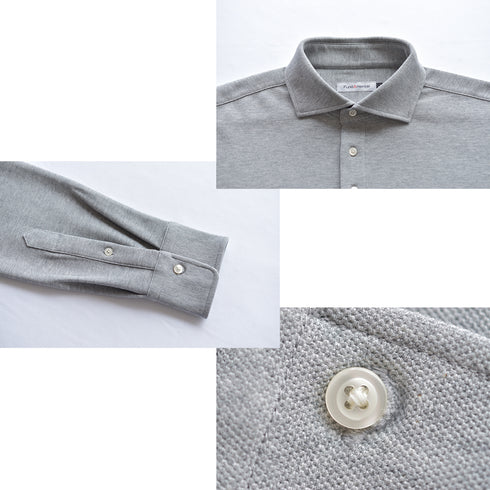 ポロシャツ メンズ 長袖 カノコ 速乾 無地 ワイドカラー ネイビー(FL25FW-005-na)