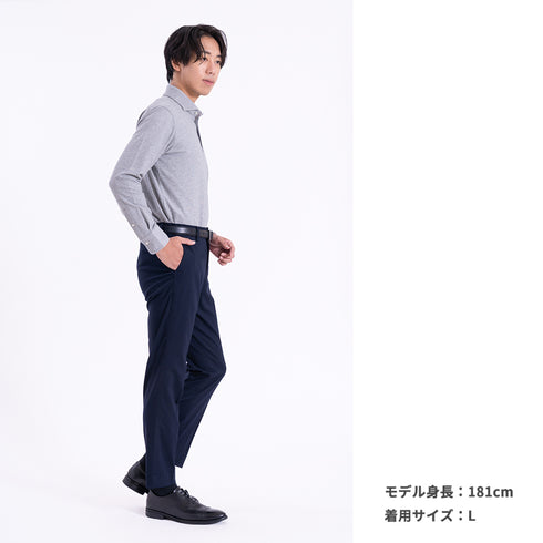 ポロシャツ メンズ 長袖 カノコ 速乾 無地 ワイドカラー ネイビー(FL25FW-005-na)