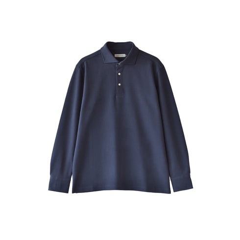 ポロシャツ メンズ 長袖 カノコ 速乾 無地 ワイドカラー ネイビー(FL25FW-005-na)