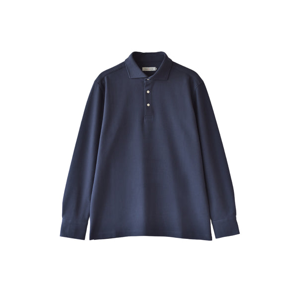 ポロシャツ メンズ 長袖 カノコ 速乾 無地 ワイドカラー ネイビー(FL25FW-005-na)