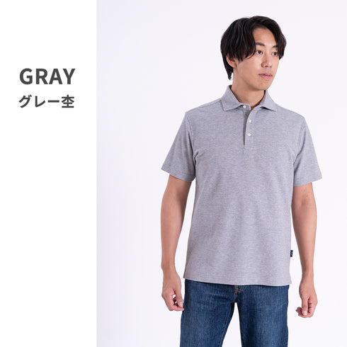 ポロシャツ メンズ 半袖 カノコ 速乾 無地 ワイドカラー ホワイト(FL25FW-006-wh)