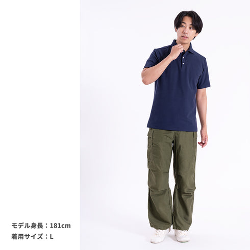 ポロシャツ メンズ 半袖 カノコ 速乾 無地 ワイドカラー ホワイト(FL25FW-006-wh)