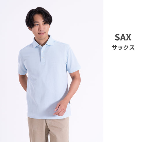 ポロシャツ メンズ 半袖 カノコ 速乾 無地 ワイドカラー ホワイト(FL25FW-006-wh)