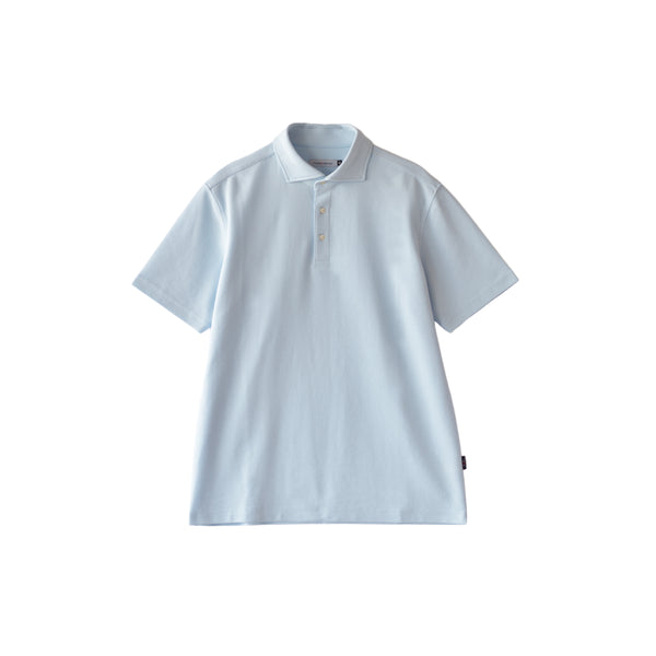 ポロシャツ メンズ 半袖 カノコ 速乾 無地 ワイドカラー サックス(FL25FW-006-sa)
