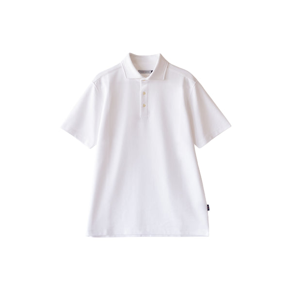 ポロシャツ メンズ 半袖 カノコ 速乾 無地 ワイドカラー ホワイト(FL25FW-006-wh)